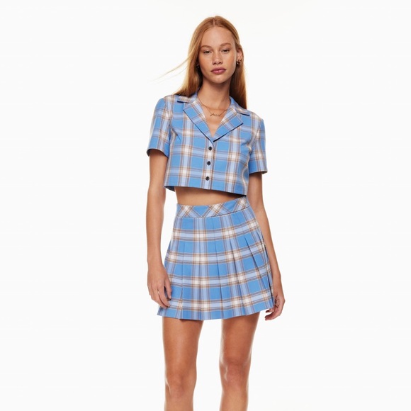 Aritzia Sunday Best Tuesday Shirt - Plaid Cropped Short Sleeve Top - Picture 4 of 7